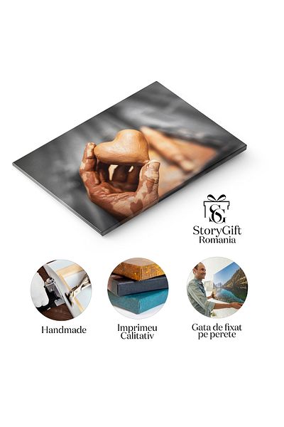 StoryGift Romania Tablou Canvas Inima Din Argila A Olarului In Mainile Unui Maestru, Artizanat, Olarit 2319