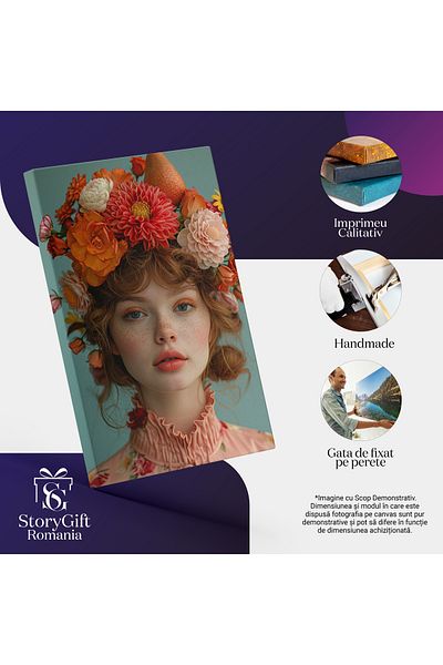 StoryGift Romania Tablou Canvas Vise Florale Și Armonie În Culoare Părul Fetei Împodobit Cu Flori Și Fructe Tomna