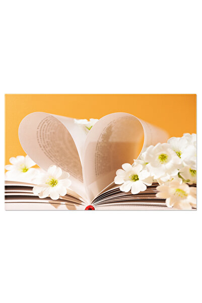 StoryGift Romania Tablou Canvas Inima Cu Pagini De Carte Si Flori Pe Fundal G...