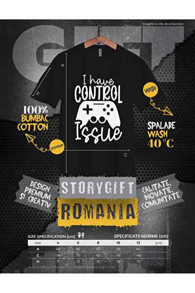 StoryGift Romania Tricou Copii Cu Un Controller Si Textul "i Have Control Issue" - Am O Problema Cu Controlu