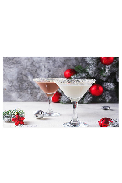 StoryGift Romania Tablou Canvas Cocktail Martini Cu Fulgi De Zapada De Craciun Bautura Festiva Cu Arome Delicioas