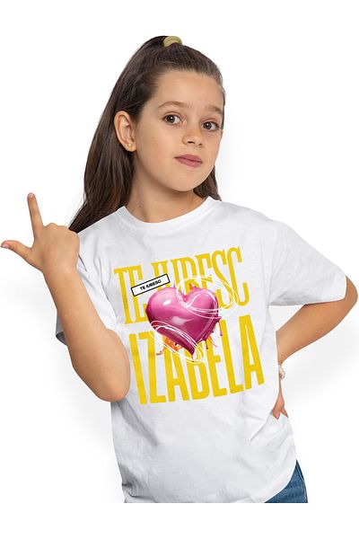 StoryGift Romania Tricou Copii Fete Te Iubesc Izabela, Dragoste, Inima, Iubire, Sfantul Valentin, Dragobete,