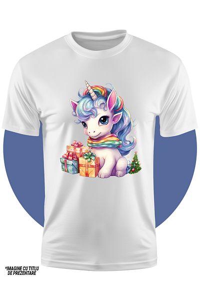 StoryGift Romania Tricou Copii cu un unicorn vesel, ri, brad de Craciun, bucurie, veselie, sarbatori alaturi