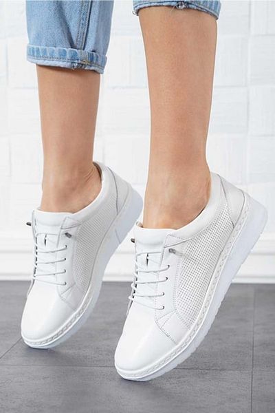 Kocamanlar Ayakkabı Venus Livon Genuine Leather Orthopedic Women's Casual Shoes White