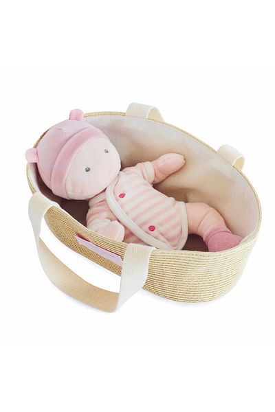 JOLIJOU Bebelus din plus in cosulet natur - 28 cm, roz