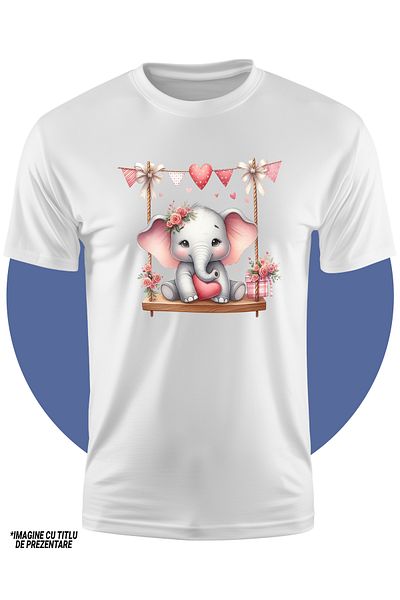 StoryGift Romania Tricou Copii Cu Un Elefant Care Se Da In Leagan, Ilustratie, Inimioare, Floricele, Joaca