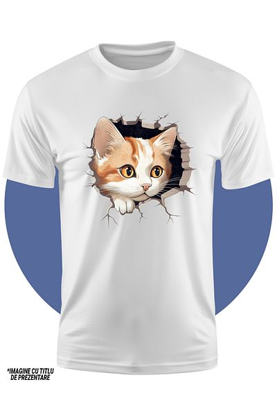 StoryGift Romania Tricou Copii Cu O Pisicuta Surprinsa Care Scoate Capul Printr-o Gaura In Perete, Ilustrati