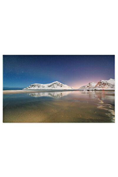 StoryGift Romania Tablou Canvas Iarna Uimitor Pe Plaja Skagsanden, Norvegia, Iarna, Peisaj, Plaja, Munte, Ocean,