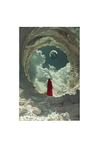 StoryGift Romania Tablou Canvas Valuri De Nisip Alb Înconjurând O Vrăjitoare Ce Privește Către Lună- Robă Rosie A