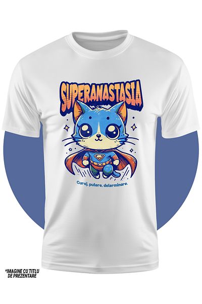 StoryGift Romania Children's T-shirt for Girls Super Anastasia, Superhero, Flying Cat 100% Cotton, Unisex, White, 12