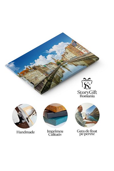 StoryGift Romania Tablou Canvas Peisaj Urban Bruges Cu Canalul De Apa La Apus Lumini Calde In Decorul Serii, Int