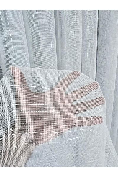 BBB Natural Linen Textured Stylish Tulle Curtain Ecru 1 E 3 Pleated Et5002Naturel