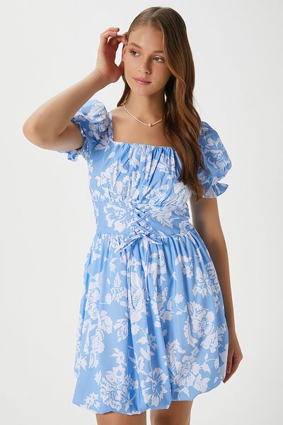 Ritnice Rochie de damă Lina cu spate elastic albastru cu balon 00039