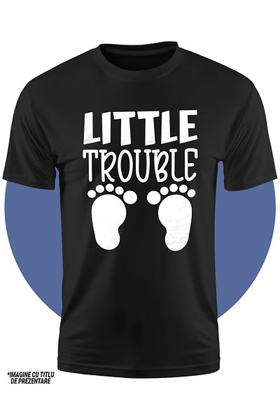 StoryGift Romania Tricou Copii cu urme de pasi si textul "Little trouble" - o mica problema 100% Bumbac, Uni