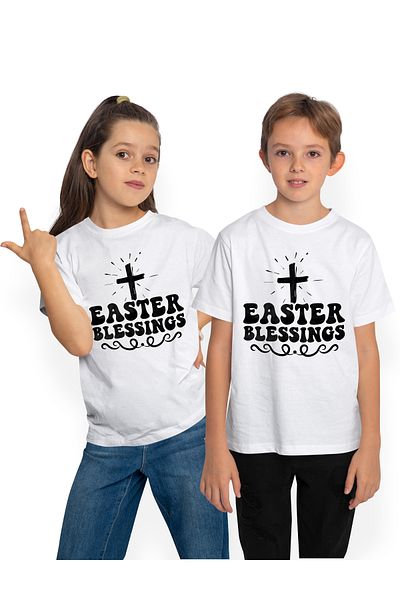 StoryGift Romania Tricou Copii Cu O Cruce Si Textul In Engleza "easter Blessings" - Binecuvantari De Paste 1