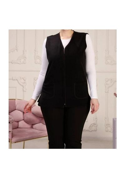 anne moda ankara Fleece Wide Fit V-Neck, Zippered Vest