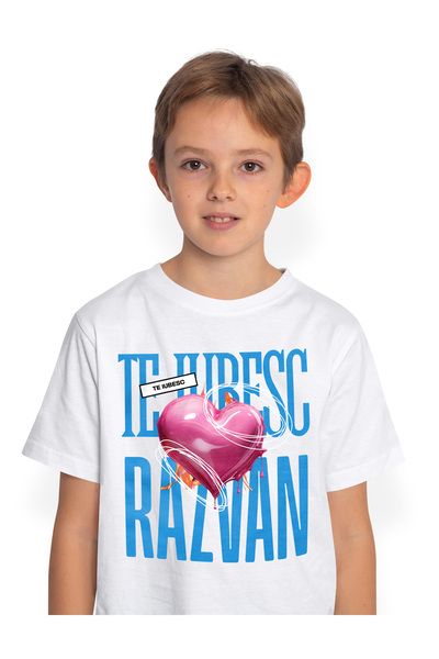 StoryGift Romania Tricou Copii Baieti Te Iubesc Razvan, Dragoste, Inima, Iubi...