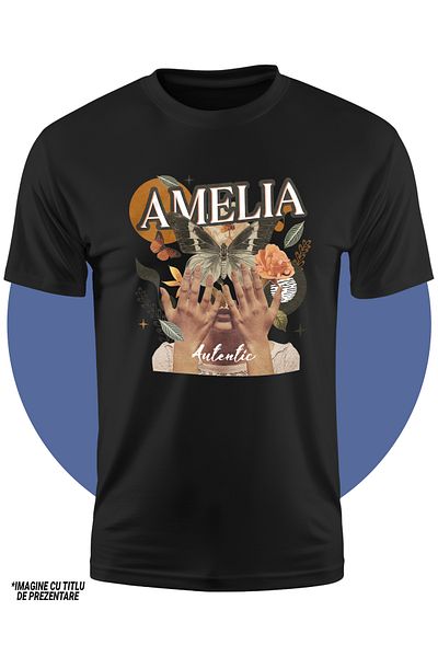StoryGift Romania Tricou Copii Fete Cu Numele Amelia, Colaj Fata, Fluture, Flori, Cerc 100% Bumbac, Unisex,