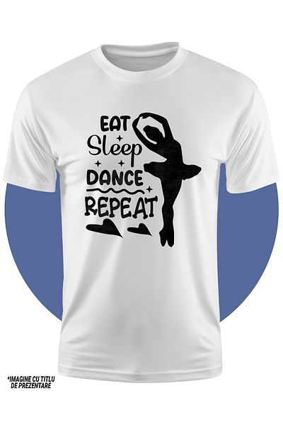 StoryGift Romania Tricou Copii cu inimioare si mesajul "Eat sleep, dance, repeat" - mananca somn, danseaza,