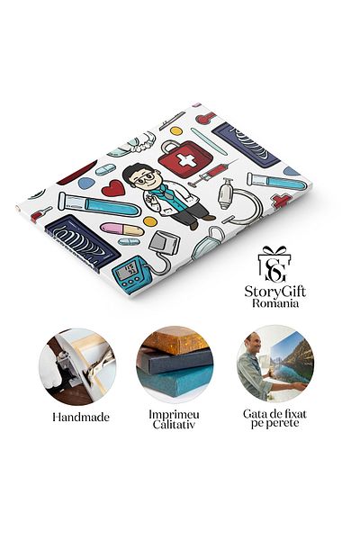 StoryGift Romania Tablou Canvas: Elemente Medicale - Ilustratie Decorativa Cu Ustensile