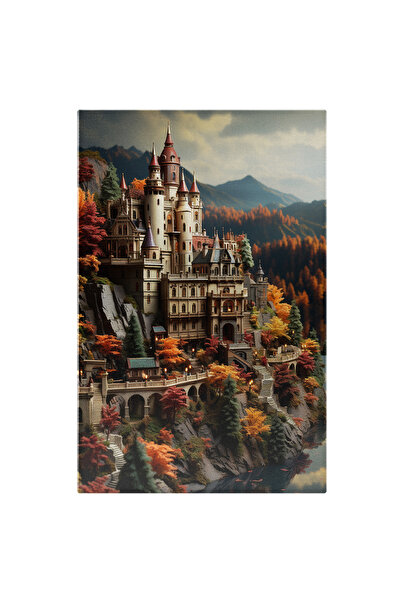 StoryGift Romania Tablou Canvas: Castel Roz Sat Traditional Intre Munti Izvor Albastru Rasarit De Soare Pictura