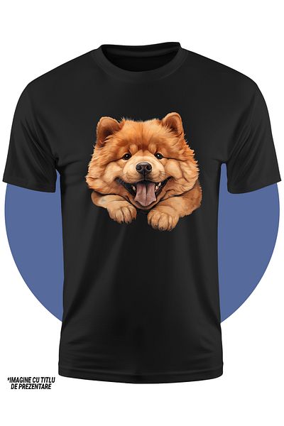 StoryGift Romania Tricou Copii Cu Un Caine Chow Chow, Ilustratie, Limba Scoasa, Maro Deschis, Grasut, Ferici