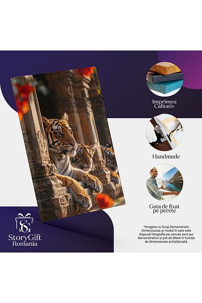 StoryGift Romania Canvas Painting 90 x 60CM The Three Tamed Tigers The Royal Tiger Lurking Between the Columns of the STG Temple