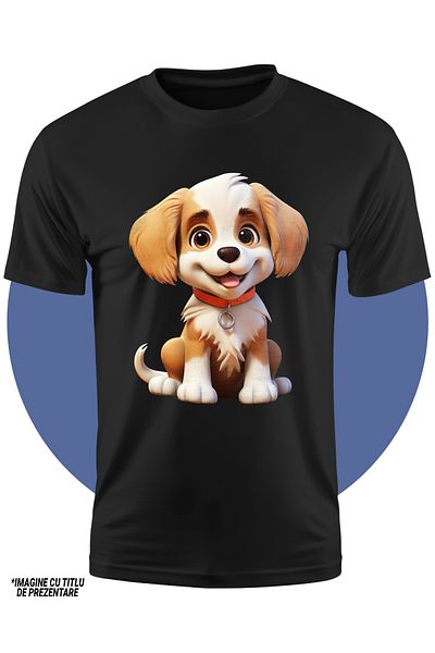 StoryGift Romania Children's T-shirt with a cheerful puppy, illustration, collar, orange, white, for dog lovers