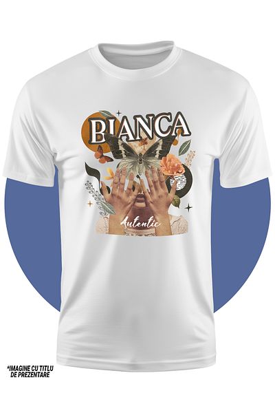 StoryGift Romania Tricou Copii Fete Cu Numele Bianca, Colaj Fata, Fluture, Flori, Cerc 100% Bumbac, Unisex,