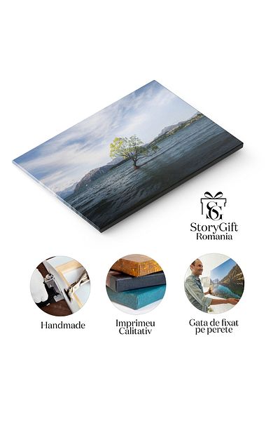 StoryGift Romania Tablou Canvas Cu Arborele Singuratic Din Lake Wanaka - Peisaj Idilic In Noua Zeelanda