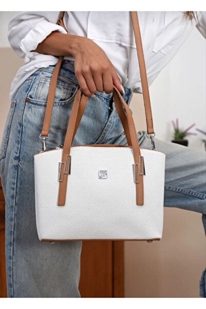 Just Polo JP Geantă albă de mână și de umăr pentru femei, cu accesorii detașa...