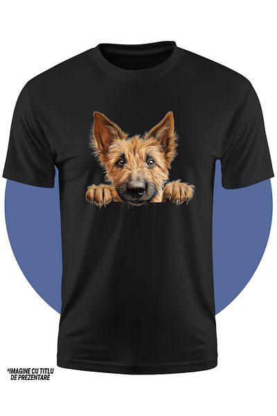 StoryGift Romania Tricou Copii Cu Un Catel Blanos Care Se Uita Peste Gard, Ilustratie, Maro, Nerabdator, Cur