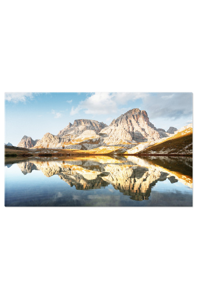 StoryGift Romania Tablou Canvas Apa Limpede A Lacului Alpine Piani In Regiunea Tre Cime Dolomiti, Italia, Peisaj
