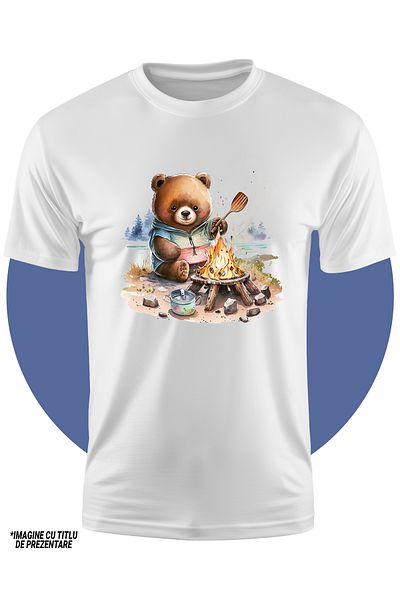 StoryGift Romania Tricou Copii Cu Un Ursulet Care Se Pregateste Sa Gateasca Ceva, Ilustratie, Foc, Lemne, Pa