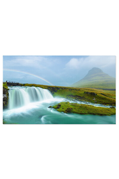 StoryGift Romania Tablou Canvas Cascada Kirkjufellsfoss Cu Un Curcubeu Un Mom...
