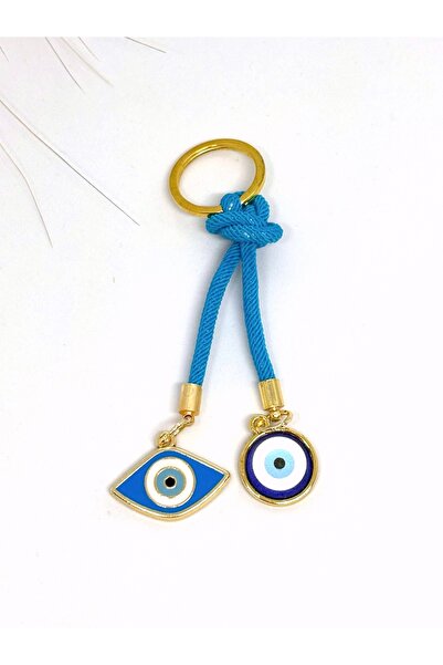 Azrua Breloc metalic cu piatră albastră în formă de ochi, breloc metalic cu m...