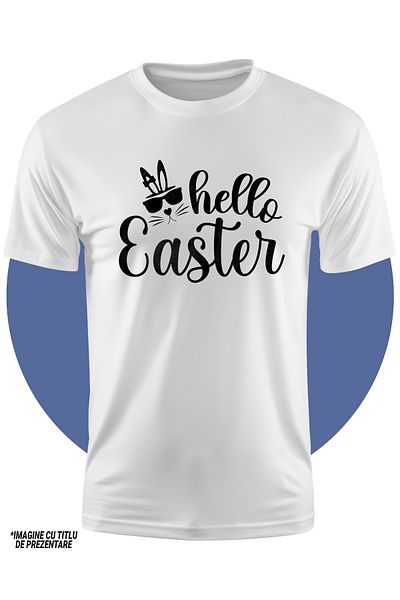 StoryGift Romania Tricou Copii cu iepure cu ochelari si textul "Hello, Easter" - Paste 100% Bumbac, Unisex,