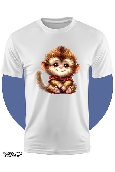 StoryGift Romania Tricou Copii Cu O Maimutica Vesela, Ilustratie, Fular, Frig, Animal Salbatic, Jungla, Copa