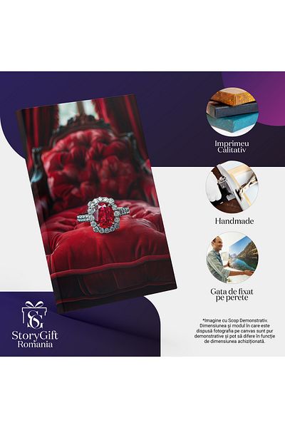 StoryGift Romania Canvas Painting 90 x 60CM A Precious White Gold Ring with a Large Red Ruby for Women Placed on STG