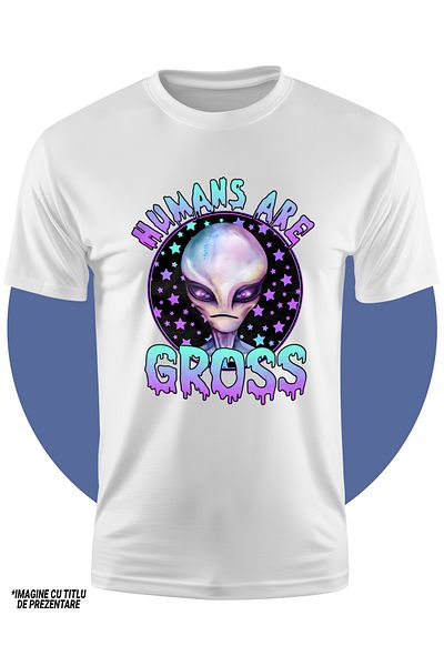 StoryGift Romania Tricou Copii Cu Un Extraterestru, Ilustratie, Oamenii Sunt Groaznici, Cerc, Mesajul "human