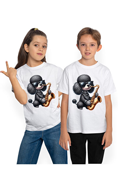 StoryGift Romania Tricou Copii Cu Un Catel Negru Blanos Care Canta La Saxofon...