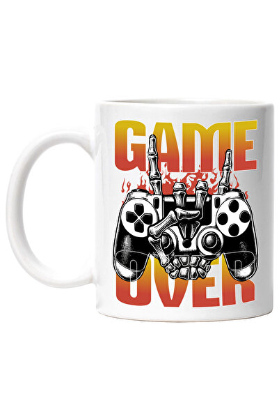 StoryGift Romania Cana maneta de jocuri video si mana de schelete Game over, 330ml, Ceramic cu Man, Cu Maner Alb STG