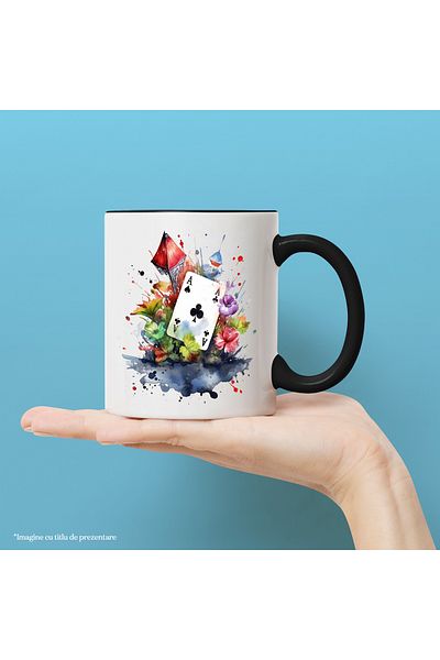 StoryGift Romania Playing Card Mug, Ace, Clubs, Flowers, Leaves, Plants, Multicolor 330 ml, Wax, With ,STG