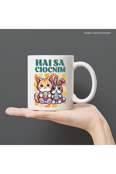 StoryGift Romania Cana iepurasi de paste hai sa ciocnim sarbatoare Hristos a inviat, 330ml, Cerami, Cu Maner Alb STG