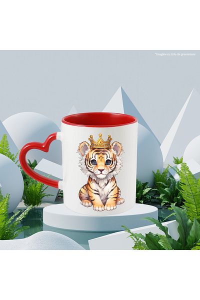 StoryGift Romania Mug with a tiger cub wearing a gold crown | precious stones | animal, With ,STG