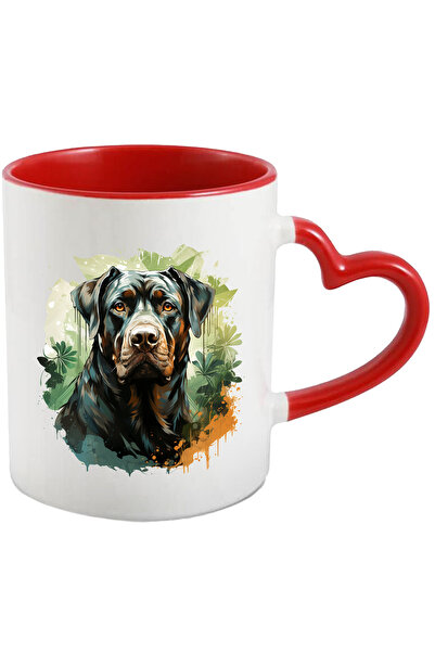 StoryGift Romania Cana Cu Catel, Jungla, Vegetatie, Frunze, Plante, Animal, Multicolor 330 ml, Cer, Cu Maner Inim STG