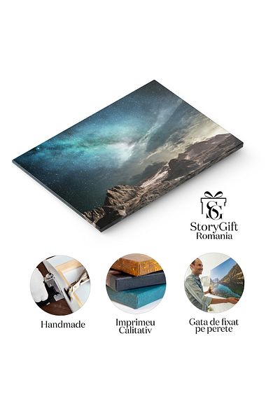 StoryGift Romania Tablou Canvas Calea Lactee La Rasarit Pe Un Peisaj Muntos Noapte, Spatiu, Peisaj, Galaxie, Rasa