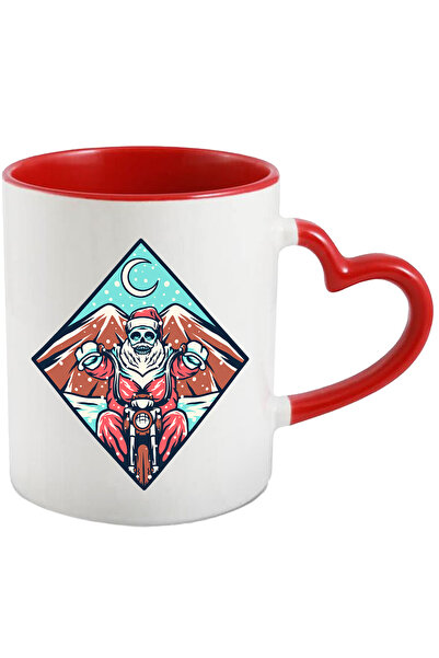StoryGift Romania Cana Cu Mos Craciun, Motocicleta, Schelet, Ninsoare, Multicolor 330 ml, Ceramica, Cu Maner Inim STG