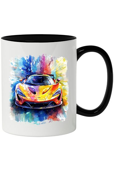 StoryGift Romania Cana Cu Masin Sport, Watercolor, Viteza, Lux, Multicolor 330 ml, Ceramica cu Man, Cu Maner Negru