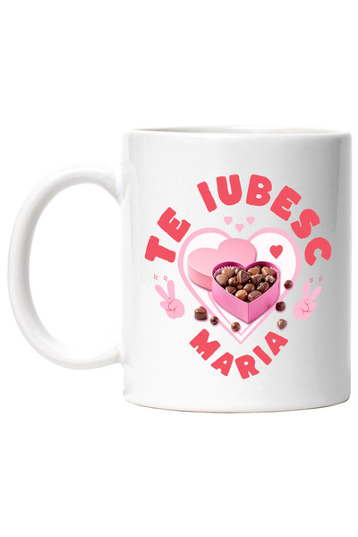 StoryGift Romania Cana cu Cutie De Bomboane Dulciuri Dragoste Forma Inima ciocolata text Te Iubesc, Cu Maner Alb STG